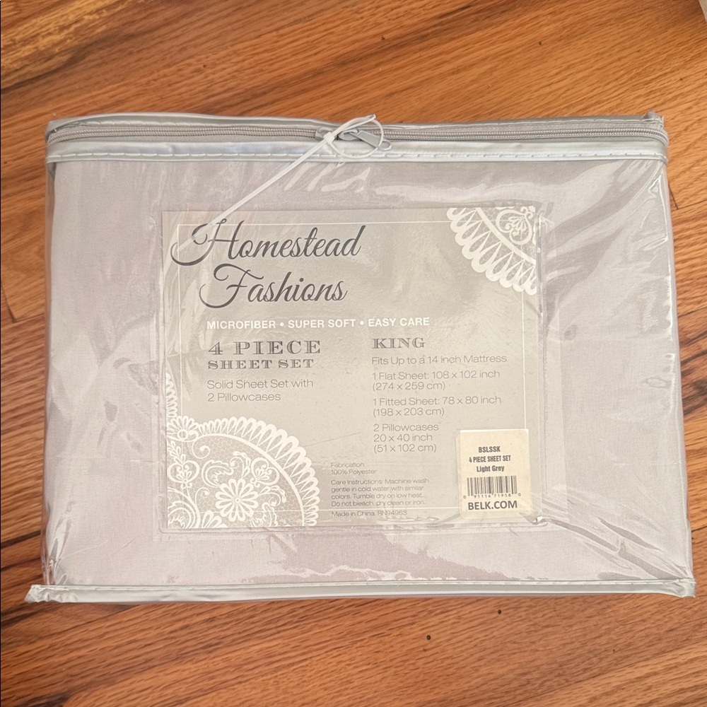 NWT Gray King Sheet Set